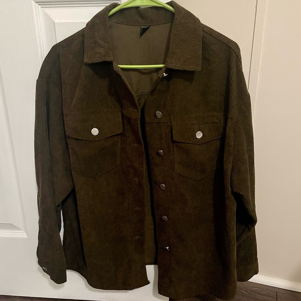 Dark Olive Green Corduroy Shacket